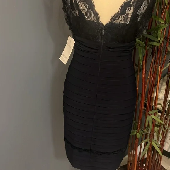 Betsy and Adam Dark Navy silver color Cocktail Dress With Lace Accents Size 4 - Picture 9 of 13